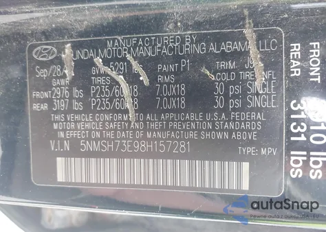 2008 Hyundai Santa Fe Limited/Se из США, поврежденный, VIN 5NMSH73E98H157281